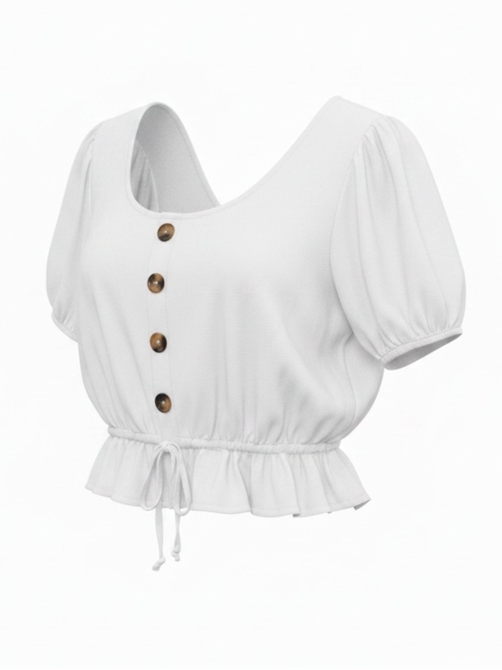 Heart Hips White Puff Sleeve Cropped Blouse Cottage Core